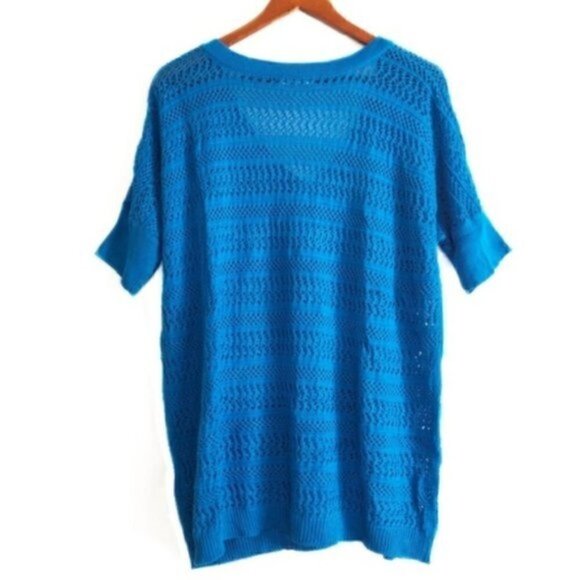 Nordstrom Cable & Gauge Sweater M Slouchy Open Weave Short Sleeve Blue - Picture 6 of 8